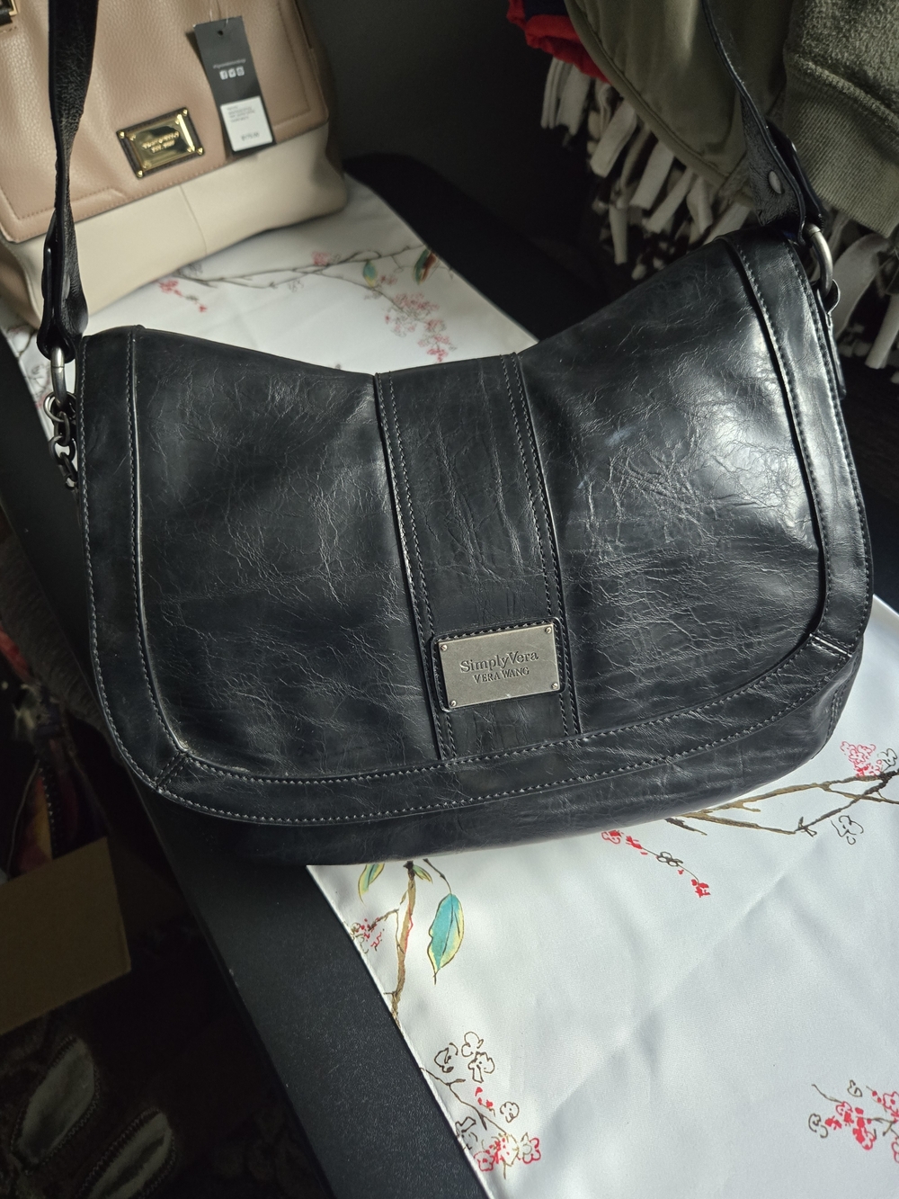 Simply Vera Vera Wang Black Leather Hobo Shoulder Bag